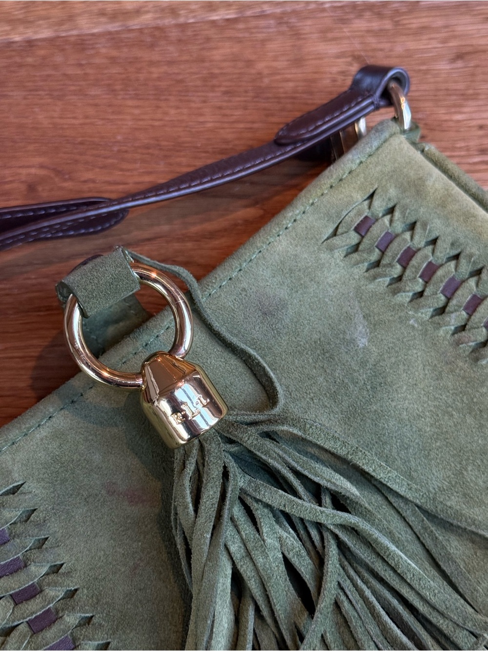 Ralph Lauren army green Suede Fringe Crossbody Bag - Picture 2 of 5